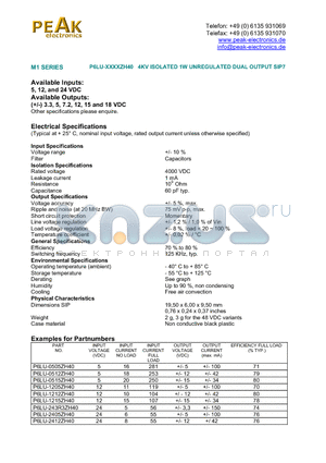 P6LU-243R3ZH40 datasheet - 4KV ISOLATED 1W UNREGULATED DUAL OUTPUT SIP7