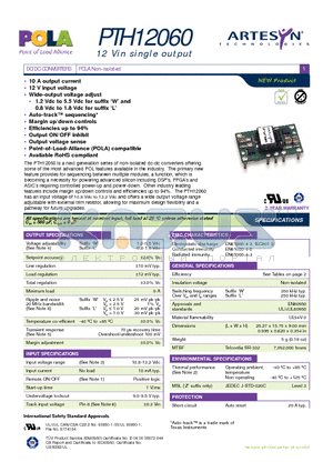 PTH12060L datasheet - DC/DC CONVERTERS POLA Non-isolated