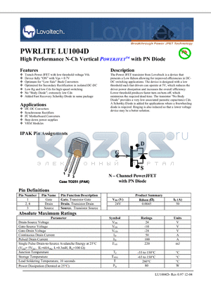 LU1004D datasheet - High Performance N-Ch Vertical POWERJET with PN Diode