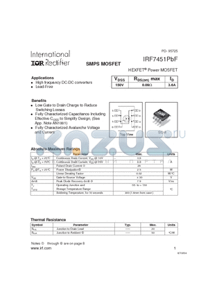 IRF7451PBF datasheet - SMPS MOSFET