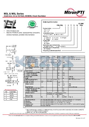 M3L15FGN datasheet - 3.2x5 mm, 3.3 or 5.0 Volt, HCMOS, Clock Oscillator