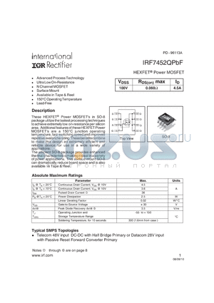 IRF7452QPBF_10 datasheet - HEXFETPower MOSFET