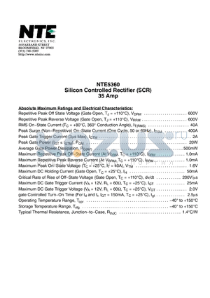 NTE5360 datasheet - Silicon Controlled Rectifier (SCR) 35 Amp