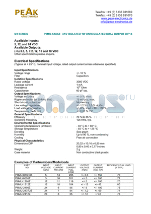 P6MU-0505Z datasheet - 3KV ISOLATED 1W UNREGULATED DUAL OUTPUT DIP14