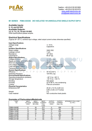 P6MU-0512E datasheet - 3KV ISOLATED 1W UNREGULATED SINGLE OUTPUT DIP14