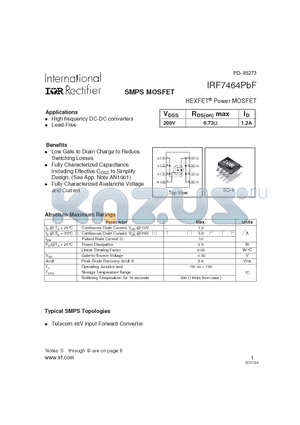 IRF7464PBF datasheet - HEXET Power MOSFET
