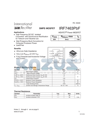 IRF7463PBF datasheet - HEXFET Power MOSFET