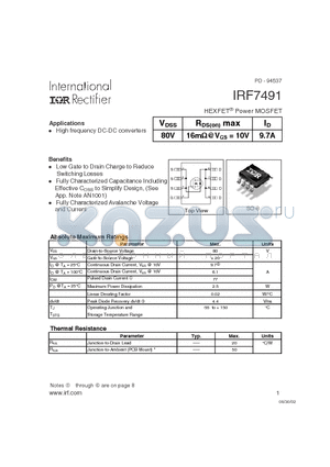 IRF7491 datasheet - HEXFET Power MOSFET