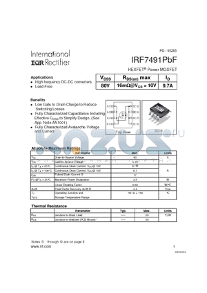 IRF7491PBF datasheet - HEXFET Power MOSFET