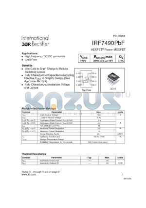 IRF7490PBF datasheet - HEXFET Power MOSFET