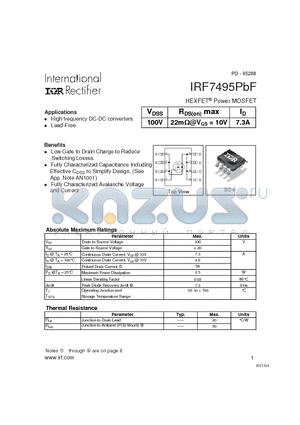 IRF7495PBF datasheet - HEXFET^Power MOSFET