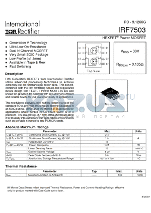 IRF7503 datasheet - Power MOSFET(Vdss=30V, Rds(on)=0.135ohm)