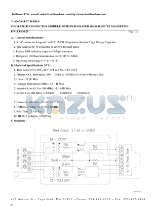 LU1S025 datasheet - SINGLE RJ45 CONNECTOR MODULE WITH INTEGRATED 10/100 BASE-TX MAGNETICS