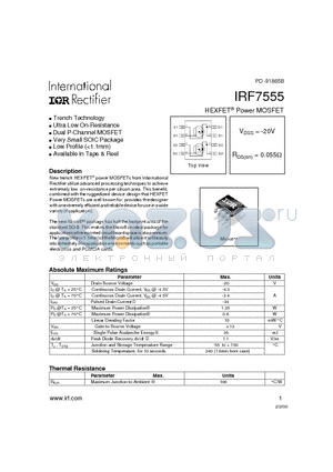IRF7555 datasheet - Power MOSFET(Vdss=-20V, Rds(on)=0.055ohm)