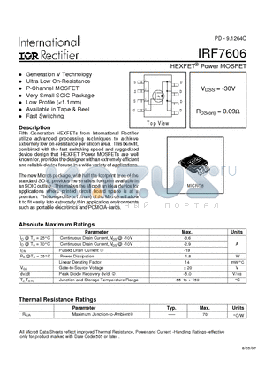 IRF7606 datasheet - Power MOSFET(Vdss=-30V, Rds(on)=0.09ohm)