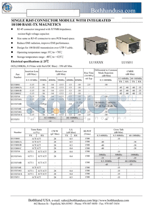 LU1S041A datasheet - SINGLE RJ45 CONNECTOR MODULE WITH INTEGRATED 10/100 BASE-TX MAGNETICS