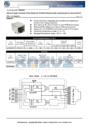 LU1S041A1 datasheet - SINGLE RJ45 CONNECTOR MODULE WITH INTEGRATED 10/100 BASE-TX MAGNETICS