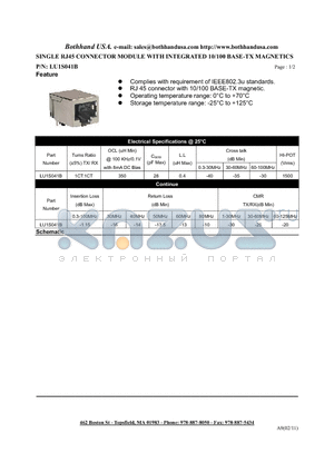 LU1S041B datasheet - SINGLE RJ45 CONNECTOR MODULE WITH INTEGRATED 10/100 BASE-TX MAGNETICS