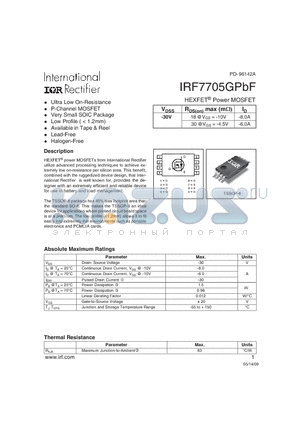 IRF7705GPBF datasheet - HEXFET^ Power MOSFET Ultra Low On-Resistance