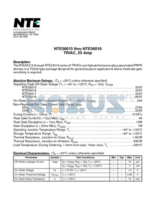 NTE56015 datasheet - TRIAC, 25 Amp