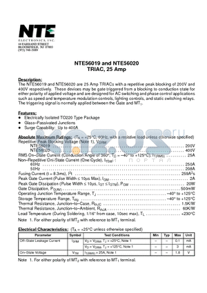 NTE56020 datasheet - TRIAC, 25 Amp