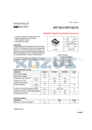 IRF7807 datasheet - Chip-Set for DC-DC Converters