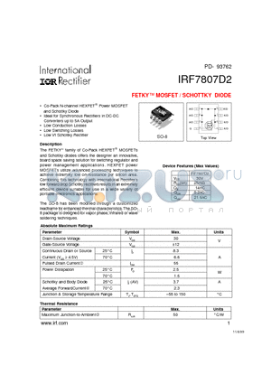 IRF7807D2 datasheet - MOSFET / SCHOTTKY DIODE