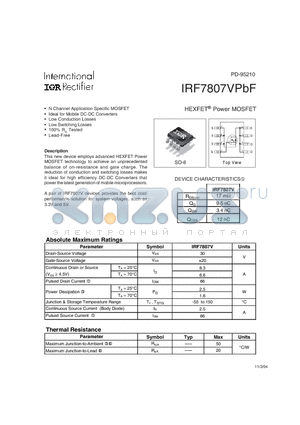 IRF7807VPBF datasheet - HEXFET^ Power MOSFET