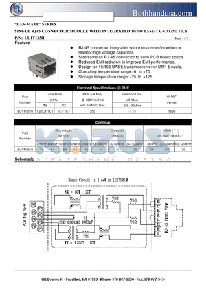 LU1T125H datasheet - SINGLE RJ45 CONNECTOR MODULE WITH INTEGRATED 10/100 BASE-TX MAGNETICS