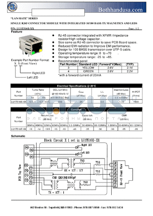 LU1T516E-XX datasheet - SINGLE RJ45 CONNECTOR MODULE WITH INTEGRATED 10/100 BASE-TX MAGNETICS AND LEDS