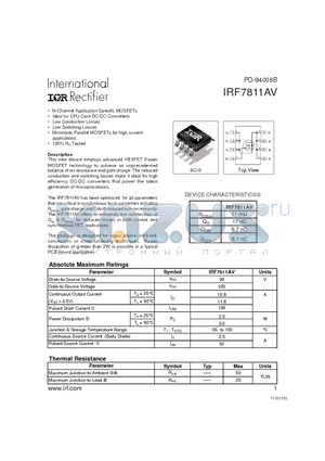 IRF7811AV datasheet - N-Channel Application-Specific MOSFETs