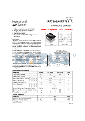 IRF7811A datasheet - Chipset for DC-DC Converters