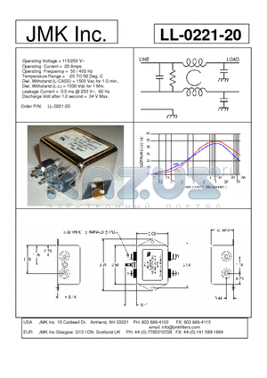 LL-0221-20 datasheet - Operating Voltage = 115/250 V~ Operating Current = 20 Amps