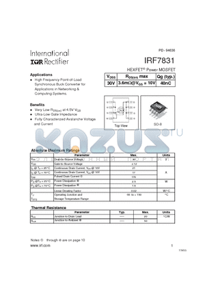 IRF7831 datasheet - HEXFET Power MOSFET
