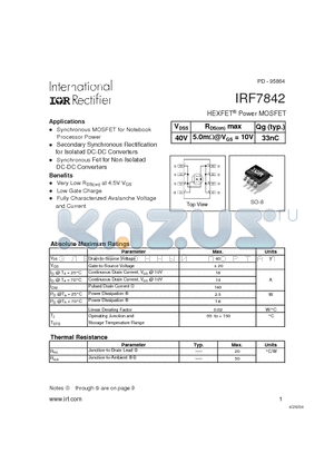 IRF7842 datasheet - Power MOSFET(Vdss = 40 V)