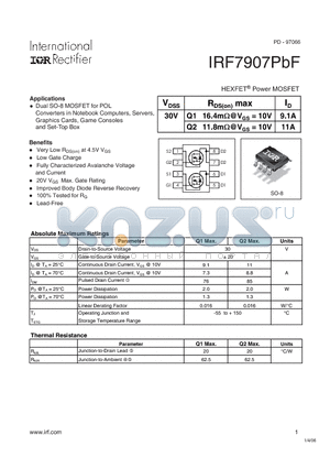 IRF7907PBF datasheet - HEXFETR Power MOSFET