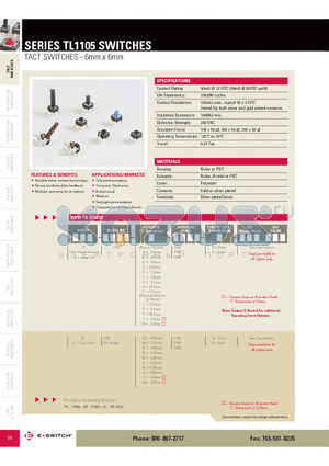 LL-1105-Y-F160-R datasheet - TACT SWITCHES - 6mm x 6mm