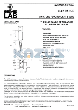 LL07R datasheet - MINIATURE FLUORESCENT BULBS