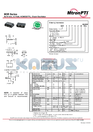 M3R63TAJ-R datasheet - 9x14 mm, 3.3 Volt, HCMOS/TTL, Clock Oscillator