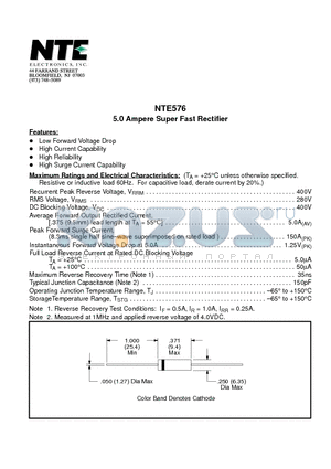 NTE576 datasheet - 5.0 Ampere Super Fast Rectifier