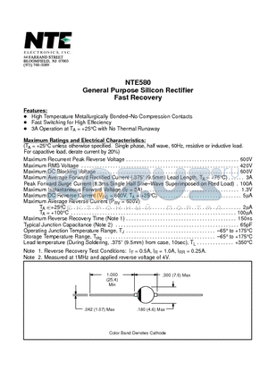 NTE580 datasheet - General Purpose Silicon Rectifier Fast Recovery