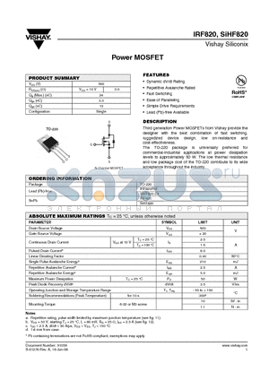 IRF820 datasheet - Power MOSFET