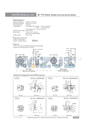 MDIN03SSP datasheet - 90` PTH Power Socket (with and without Shield)