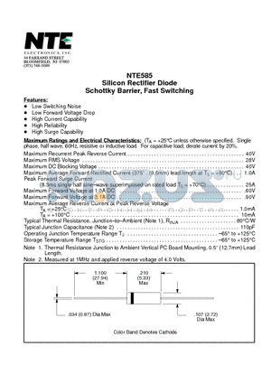 NTE585 datasheet - Silicon Rectifier Diode Schottky Barrier, Fast Switching