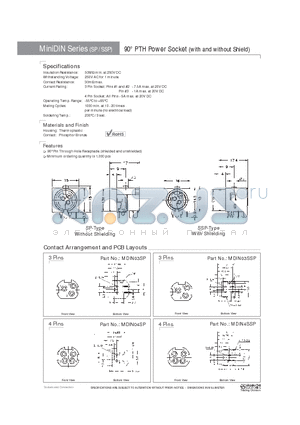 MDIN04SP datasheet - 90` PTH Power Socket (with and without Shield)