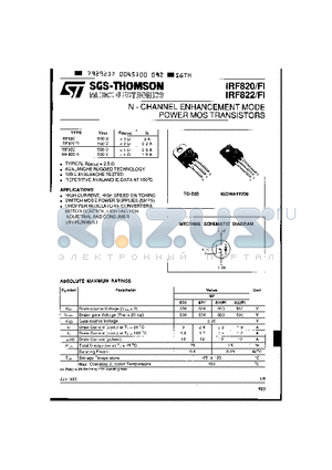 IRF822 datasheet - N CHANNEL ENHANCEMENT MODE POWER MOSTRANSISTORS