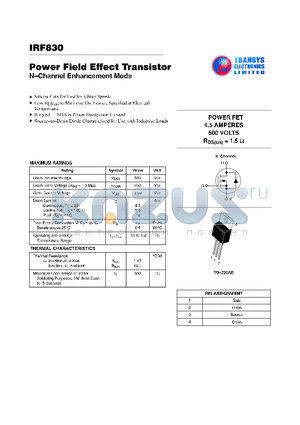 IRF830 datasheet - N-CHANNEL ENHANCEMENT MODE