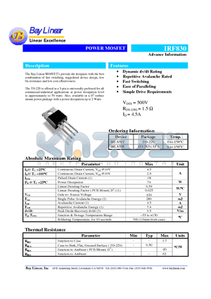 IRF830 datasheet - POWER MOSFET