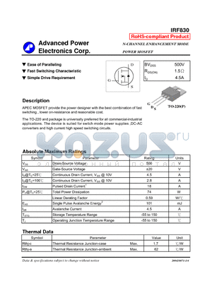 IRF830 datasheet - N-CHANNEL ENHANCEMENT MODE POWER MOSFET