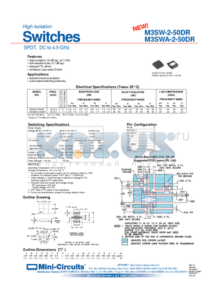 M3SW_A-2-50DR datasheet - High Isolation Switches SPDT, DC to 4.5 GHz